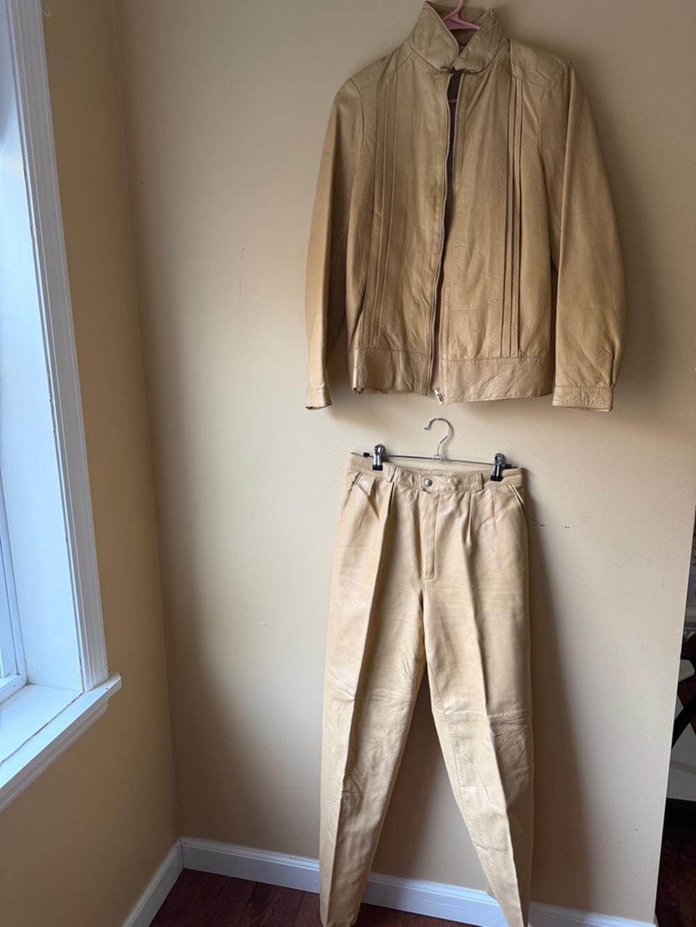 Vintage! Vetements Beige Leather Jacket and pants set.